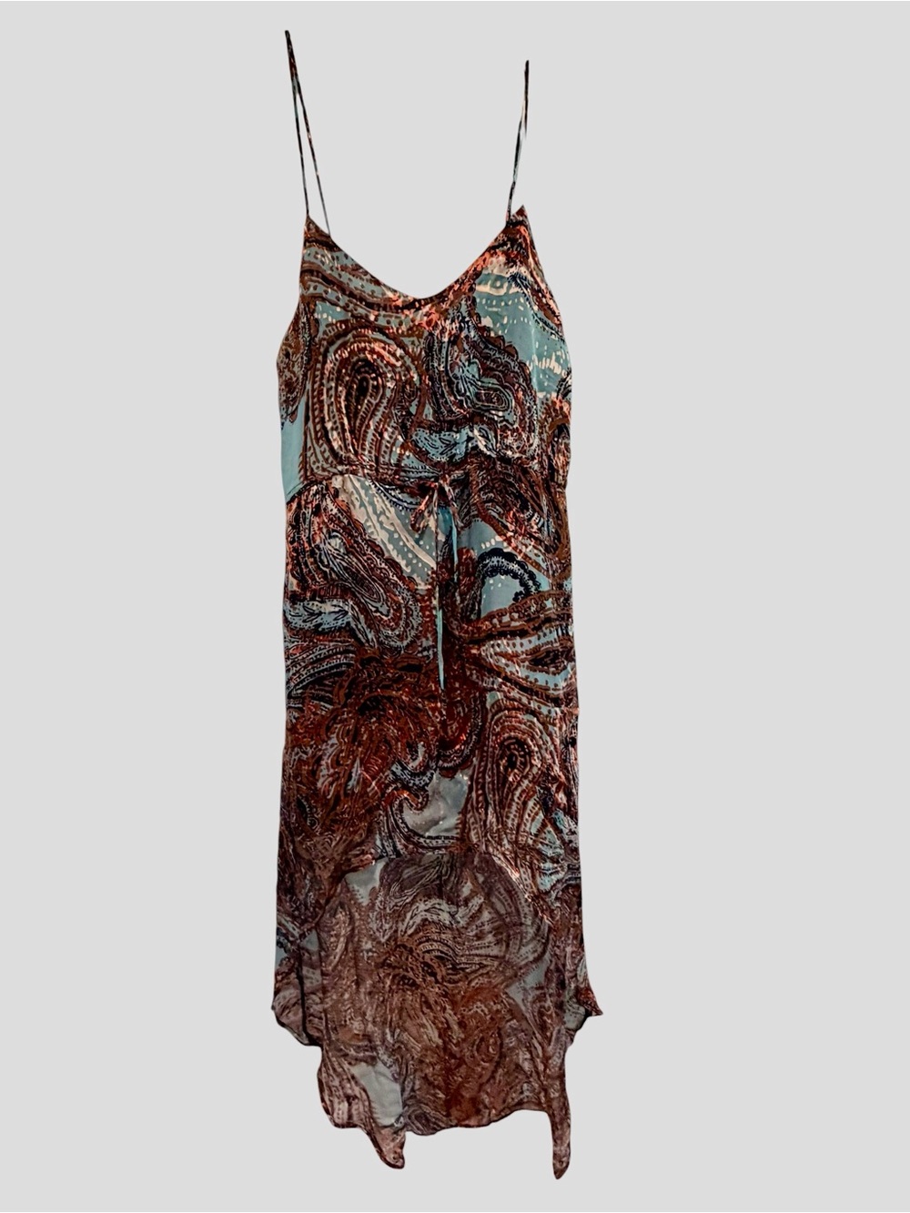 glam Brown Paisley High-Low Slip Dress